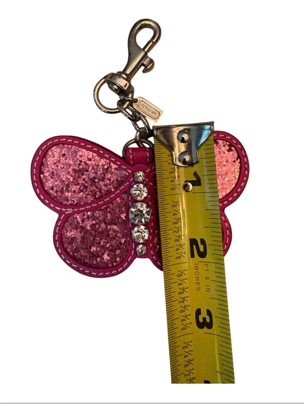**RARE** Coach Pink Leather Glitter Butterfly Keychain Fob Bag Charm.